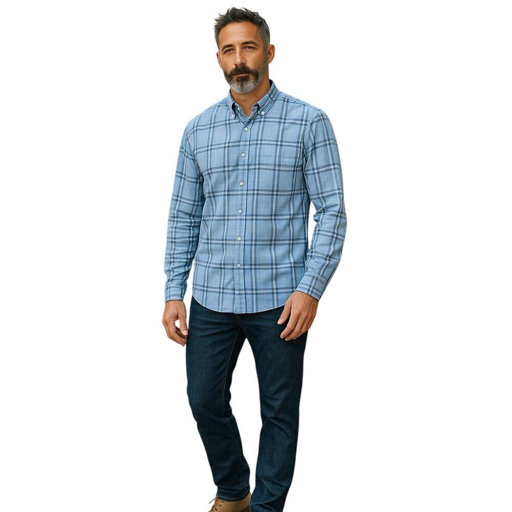 Burnside men's dress shirt blue plaid Size medium Lightweight Preppy Lumberjack